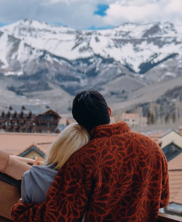 A mountain town from a hotel balcony